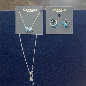 Coach Silver-Tone Necklace & Hoop Earring Set with Blue Accents